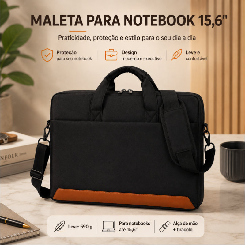 Maleta Executiva para Notebook 15,6'' Reforçada Grande Capacidade à Prova de Choque com Alça e Tiracolo