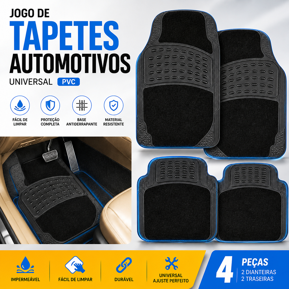 Jogo Tapetes Carro Borracha Universal Pvc 4 Peças Melhores Tapetes