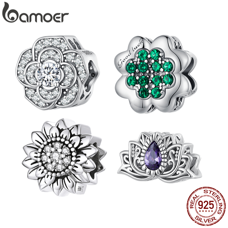 Bamoer S925 Pingente Retro E Simples Série Contas De Plantas Para Jóias De Moda Diy Bracelete