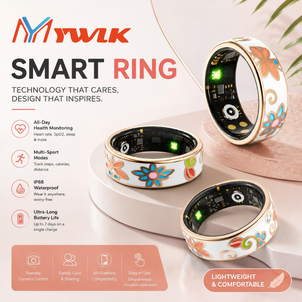 MYWLK Anel Inteligente de Fitness com Monitor Cardíaco e Sono, à Prova d’Água, Pedômetro, Compatível com Android e iOS