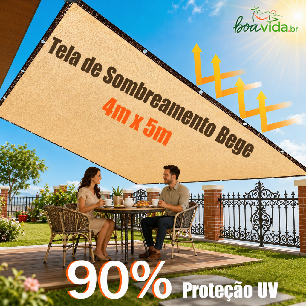Tela Sombreamento 90% para Garagem e Piscina, Proteção UV e Instalação Rápida - 5x4 até 3x2m