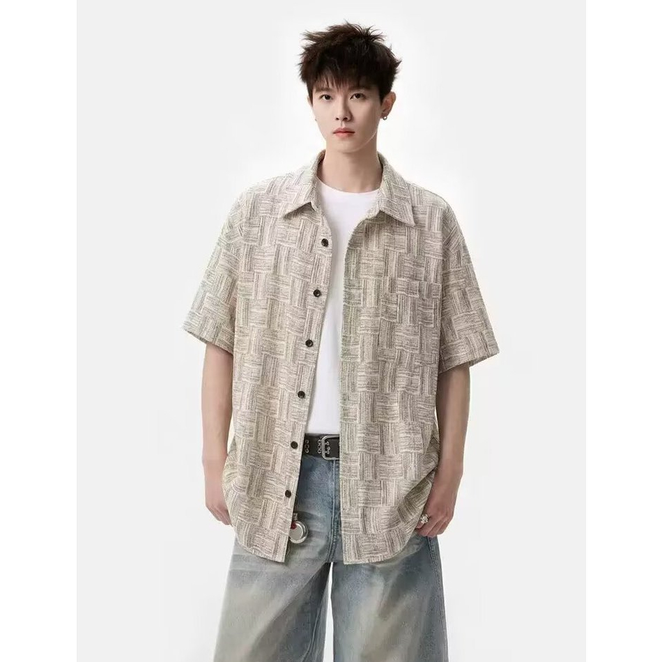 MoveDing Camisa Masculina De Manga Curta Marca Americana Da Moda Gola Cubana , Estilo high-end E Neutro