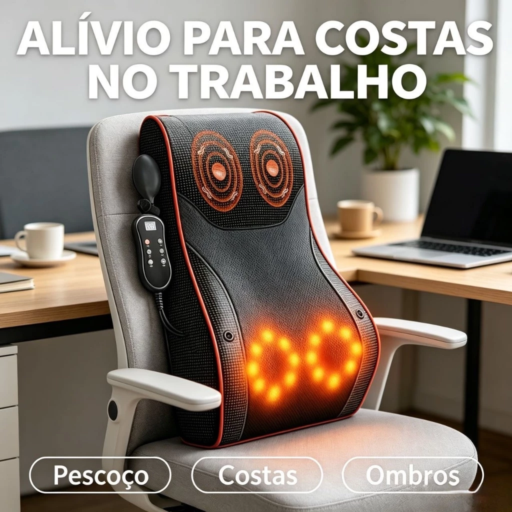 Almofada Massageadora Shiatsu Lombar Aquecimento Controle Remoto 3 Modos Encosto Cadeira Alívio Dor Pescoço Ombros Costa — imagem 1
