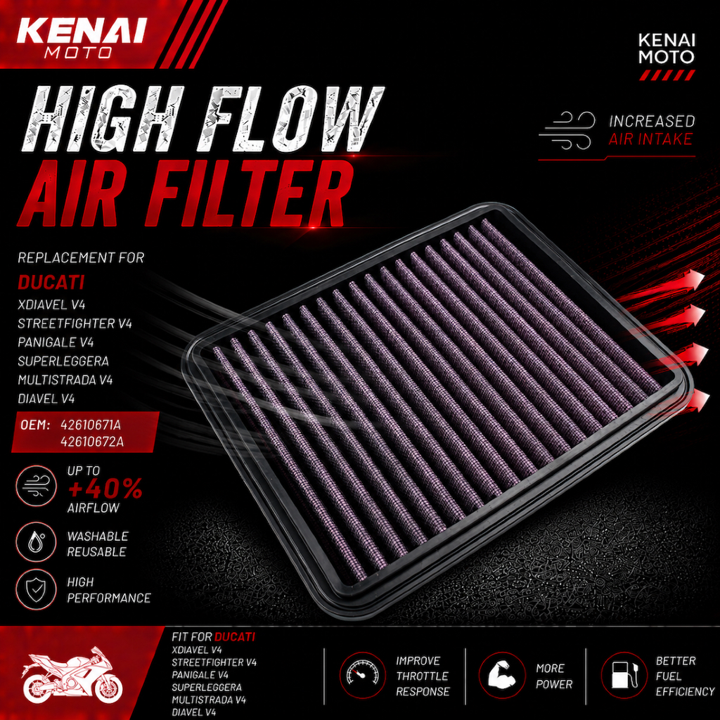Kenaiducati DIAVEL V4 PANIGALE V4 STREETFIGHTER V4 XDIAVEL V4 MULTISTRADA V4 Filtro De Ar De Alto Fluxo Lavável E Reutil
