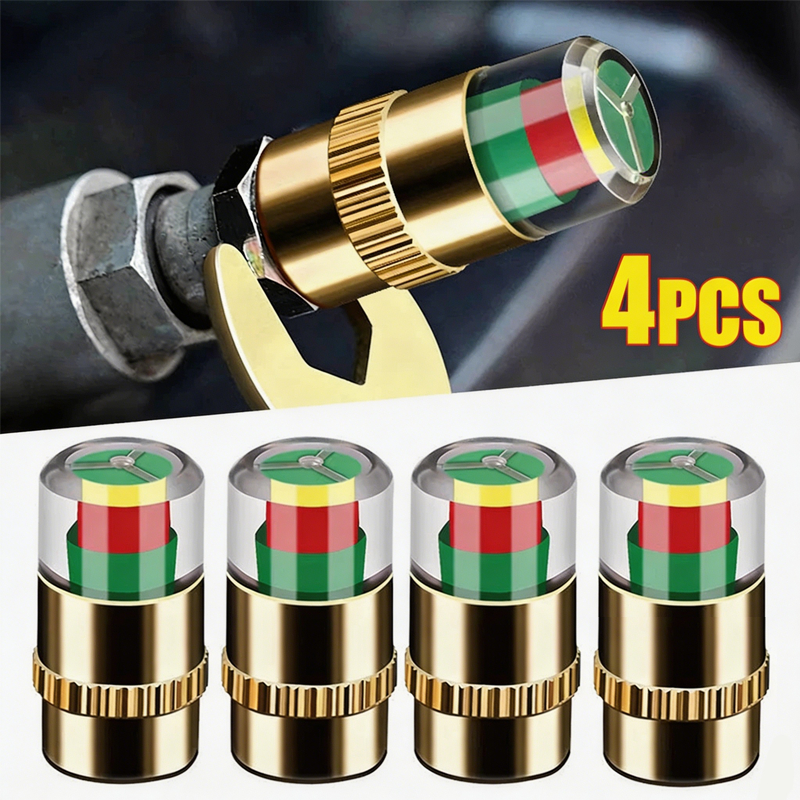 Tampa de Válvula Indicador de Pressão de Pneus em Cobre Puro Anticorrosivo Kit Universal Carro Motocicleta Bicicleta