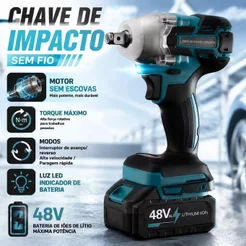 Chave De Impacto Sem Fio 48V, Motor Sem Escova, 2 ou 1 Baterias, Embalagem em Caixa de Papelão