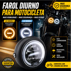 Farol de Moto LED Angel Eyes Redondo Retro Luz Alta e Baixa Luz Diurna Universal CG125 Harley Modificado