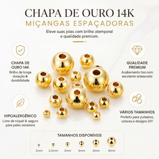 St.kunkka 2-8 mm 10-100pcs/Embalagem De Contas De Ouro 18k , Metálicas De Alta Qualidade Não Desbotam .