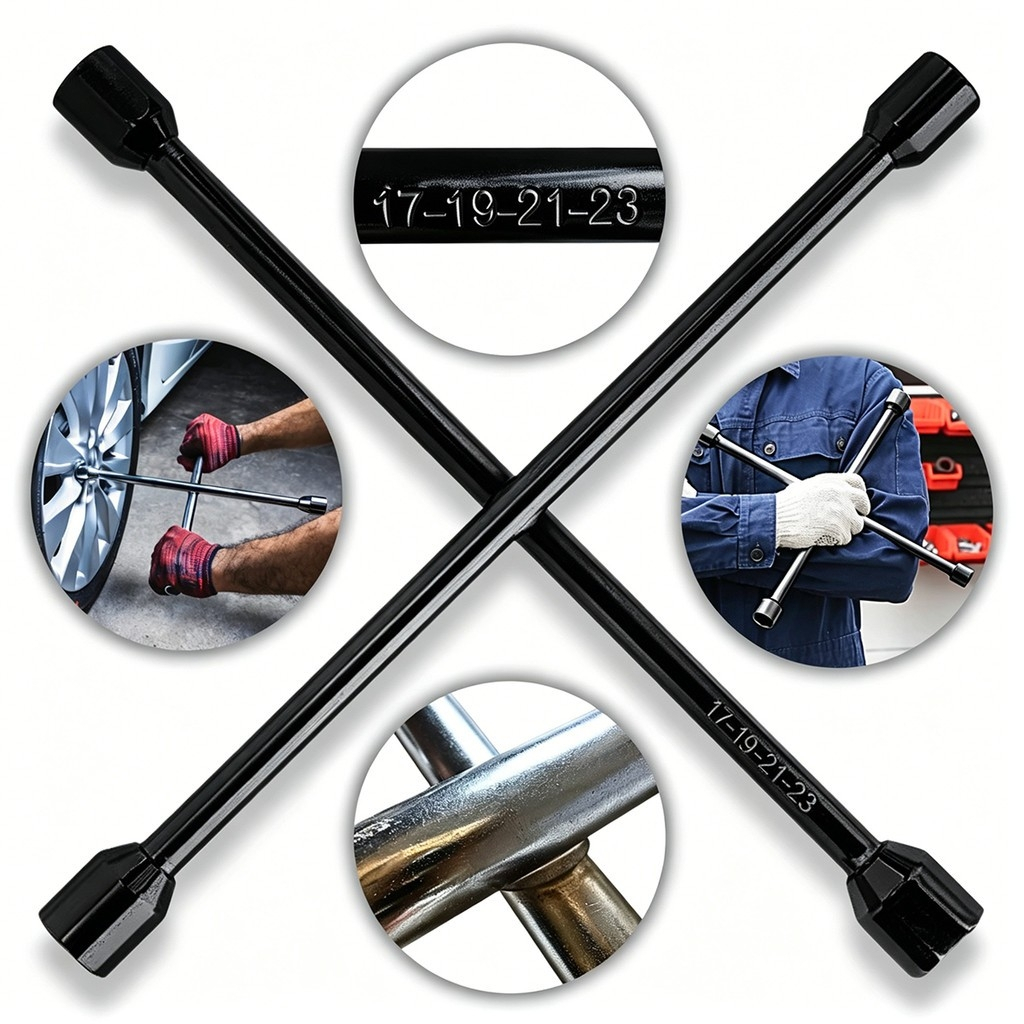 Chave de Roda Cruz Multifuncional 17/19/21/23mm em Aço Resistente Modelo,Outros tamanhos Preto