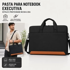Maleta para Notebook 15,6" Preta em Tecido Oxford, Grande Capacidade com Alça de Mão e Tiracolo
