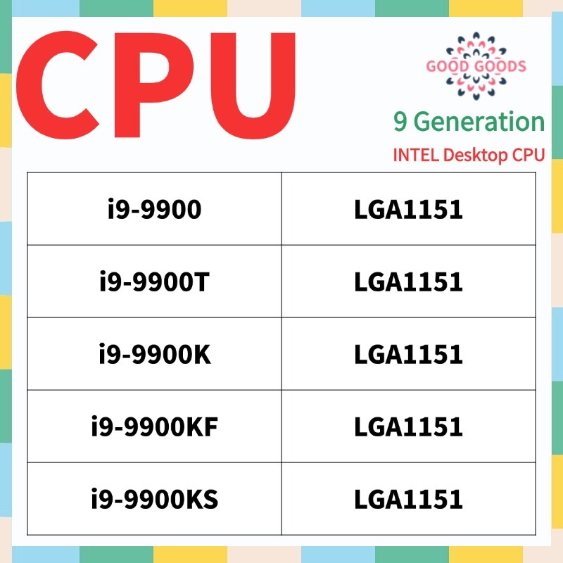 i9-9900 9900T 9900K 9900KF 9900KS CPU De Desktop INTEL Core De 9a Geração LGA1151