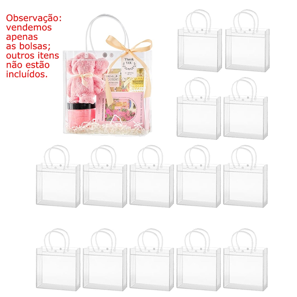 Saco de presente portátil de plástico transparente de 30 unidades, saco de presente de festa, saco de presente reutilizá