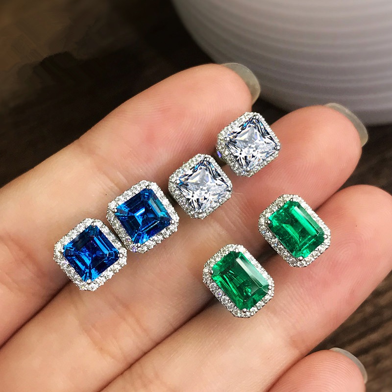 Fedsolife Brincos Esmeralda Diamante Requintado Quadrado Senhoras Brincos Cheios de Diamante Incrustado Brincos de Zircã