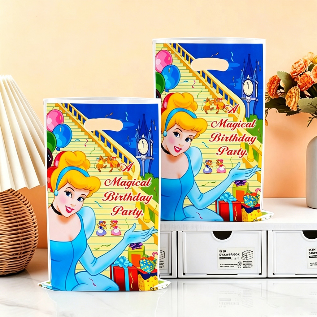 Céu Azul Profundo Castelo Dos Desenhos Animados Loira Princesa Saco De Presente De Plástico 10/50 Pçs Conto De Fadas Ani