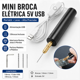 Kit Mini Furadeira Elétrica Manual 5V USB, Broca Rotativa Portátil para Artesanato e Prec…