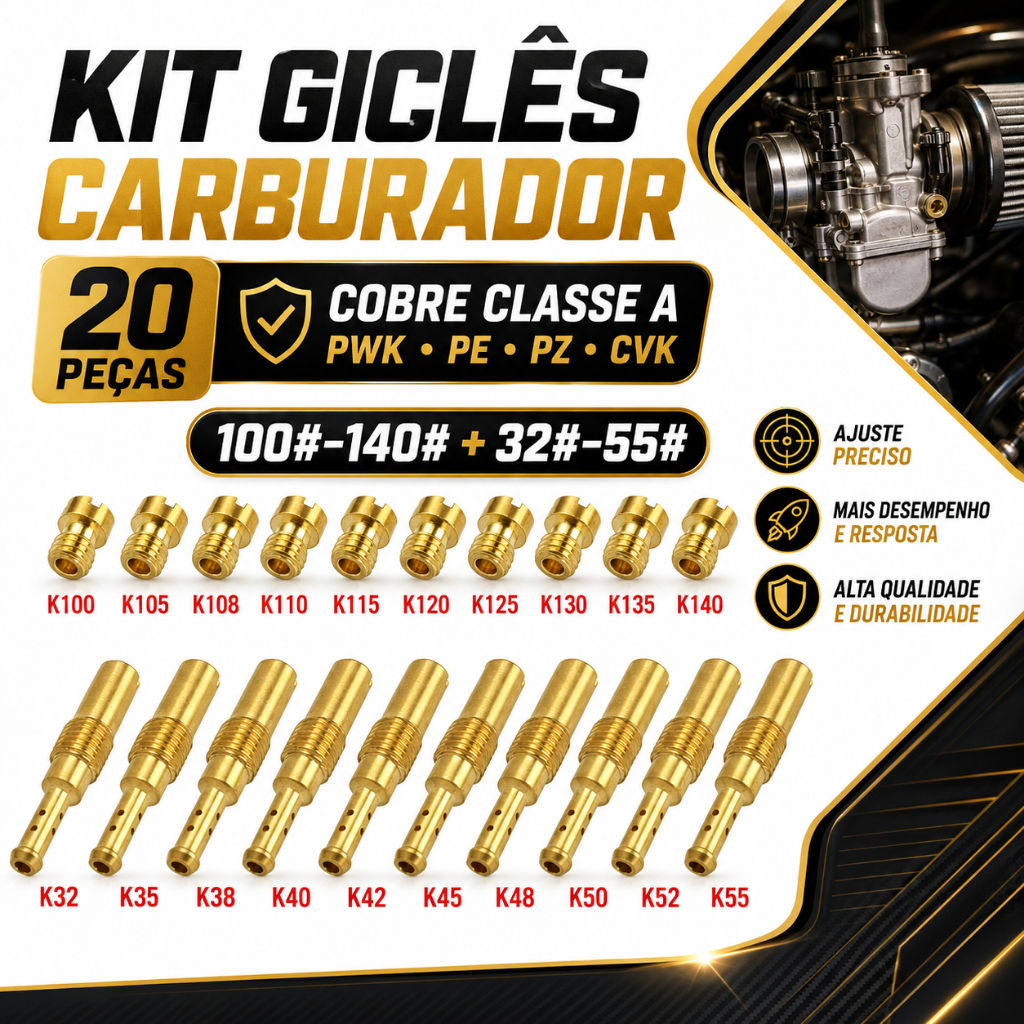 Kit 20 Giclês Carburador Compatível Keihin Koso OKO PWK Honda CG Titan Bros CBX XR XLS XLR Twister 125 150 200