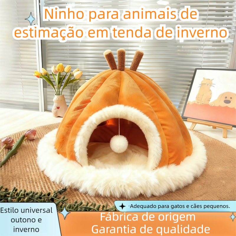 Casinha para Pet, Cama de Pelúcia Térmica, Casinha Fechada Anti-Frio para Gatos e Cachorros