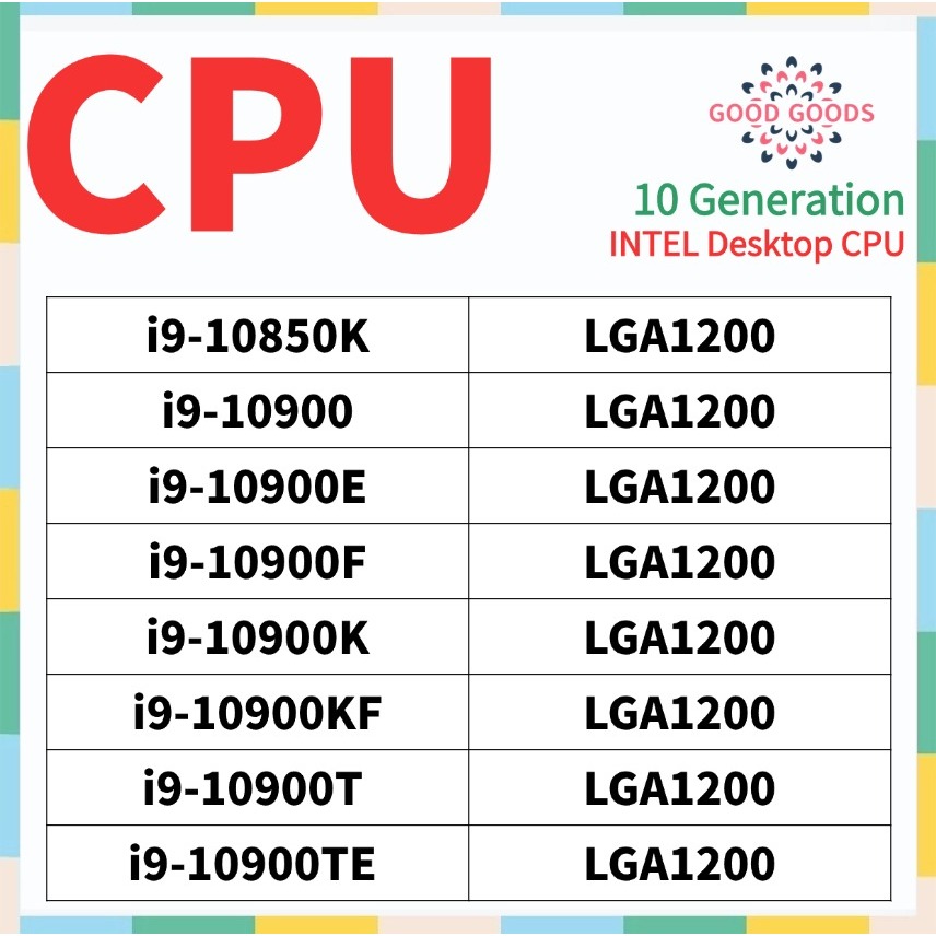 i9-10850K i9-10900 10900E 10900F 10900K 10900KF 10900T 10900TE i9-10910 10a Geração INTEL Core Desktop CPU LGA1200