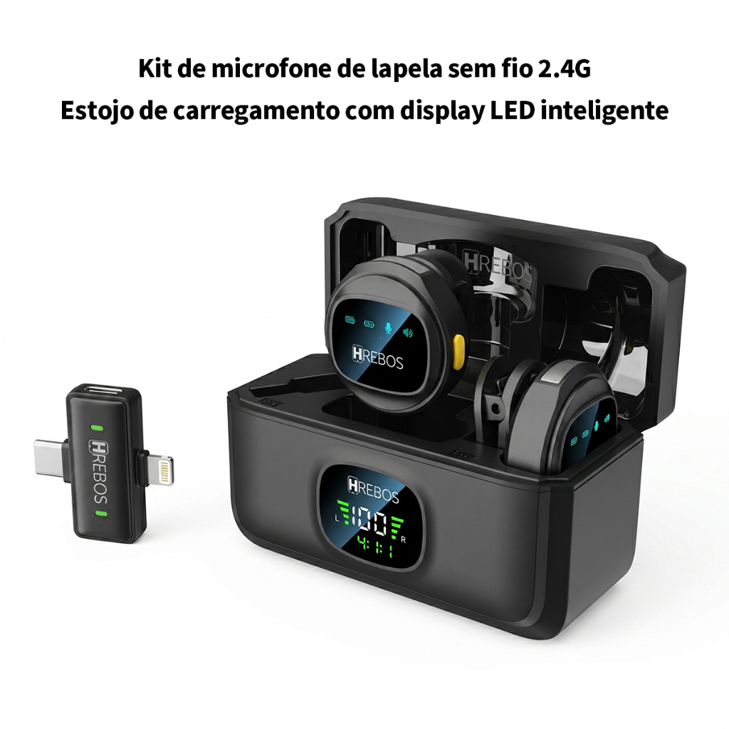 HREBOS x HEYOO Conjunto de microfone de lapela sem fio, redução de ruído, bateria de longa duração