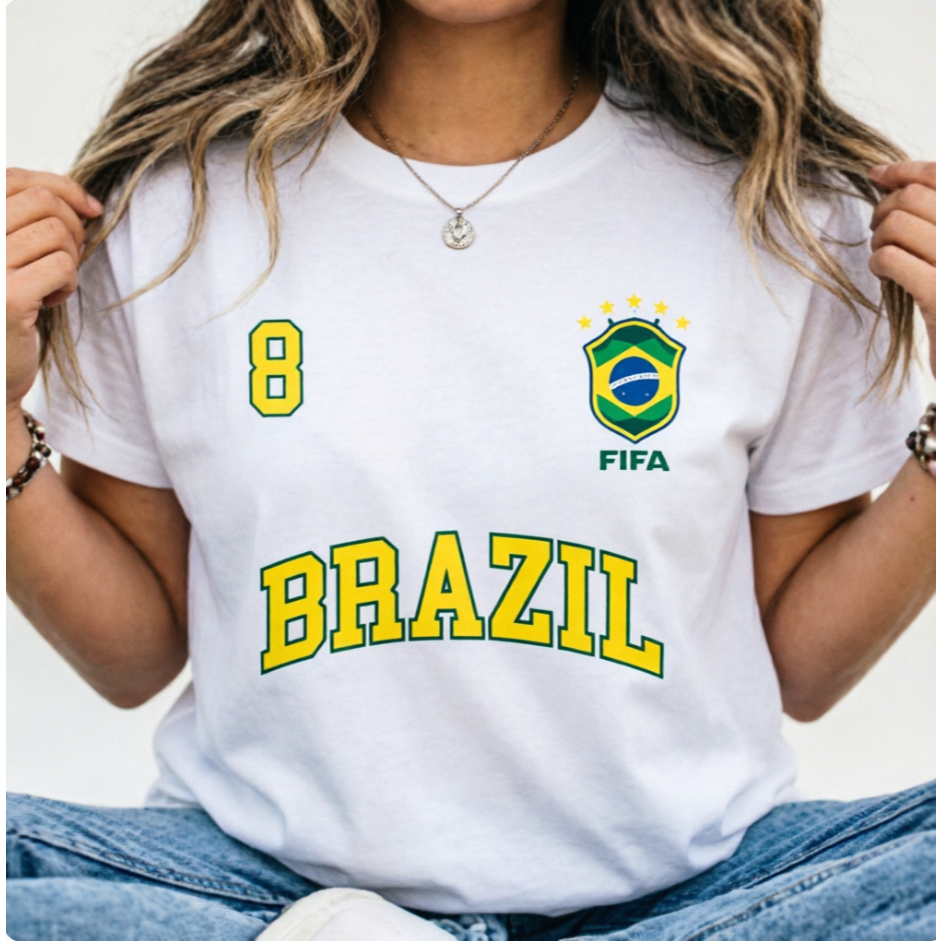 Camiseta Retrô Da Seleção Brasileira | Camisa De Futebol Vintage Com Bandeira E Número 8 Vestuário Unissex Para Fãs