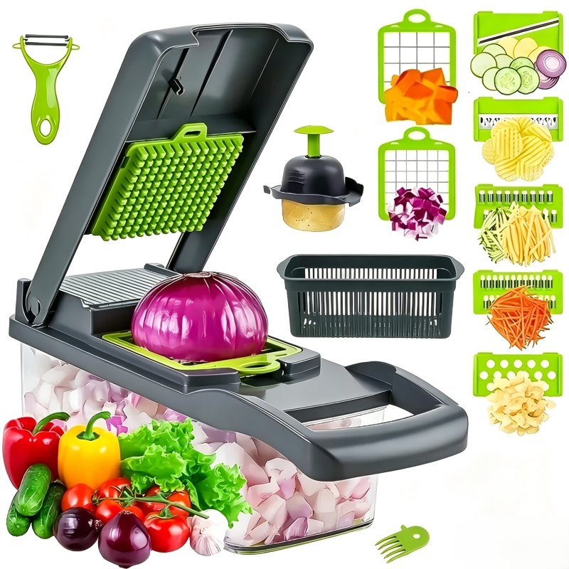 Cortador de Legumes Multifuncional 22 em 1 Múltiplas Lâminas Perfeito para Cortar Ralar e Fatiar Vegetais e Frutas