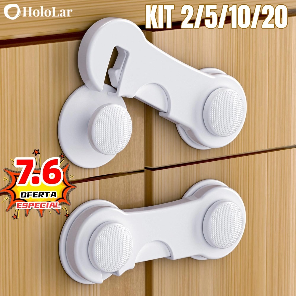 Kit 2/5/10 Travas Para Gaveta Porta Armário Segurança Bebê - Opção de cores HL