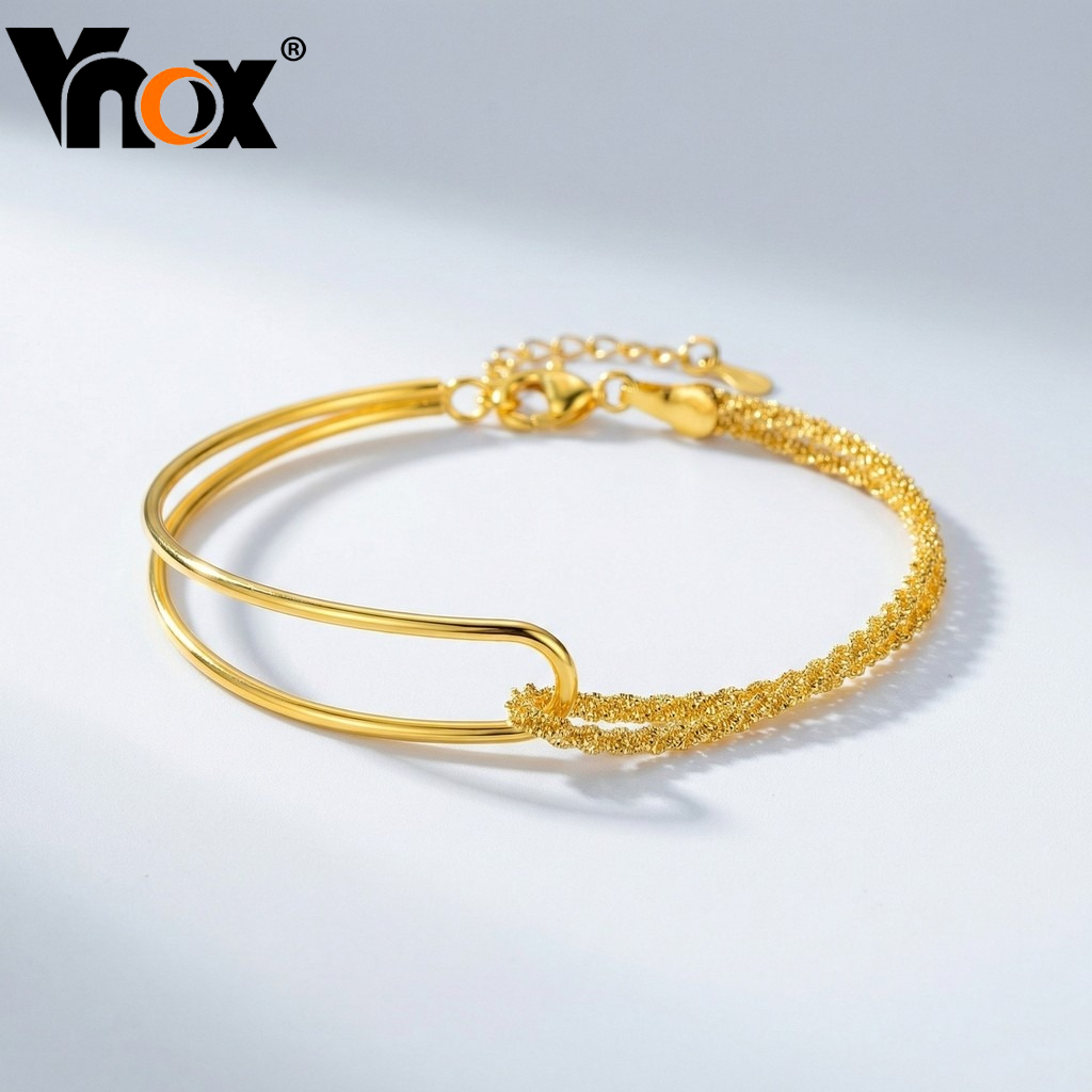 Vnox Fashion 18k Gold Round Tube Splicing Pulseira De Ouro De Camada Dupla Para Mulheres E Meninas , Presente De Joias U
