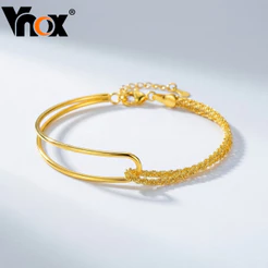 Vnox Fashion 18k Gold Round Tube Splicing Pulseira De Ouro De Camada Dupla Para Mulheres E Meninas , Presente De Joias U