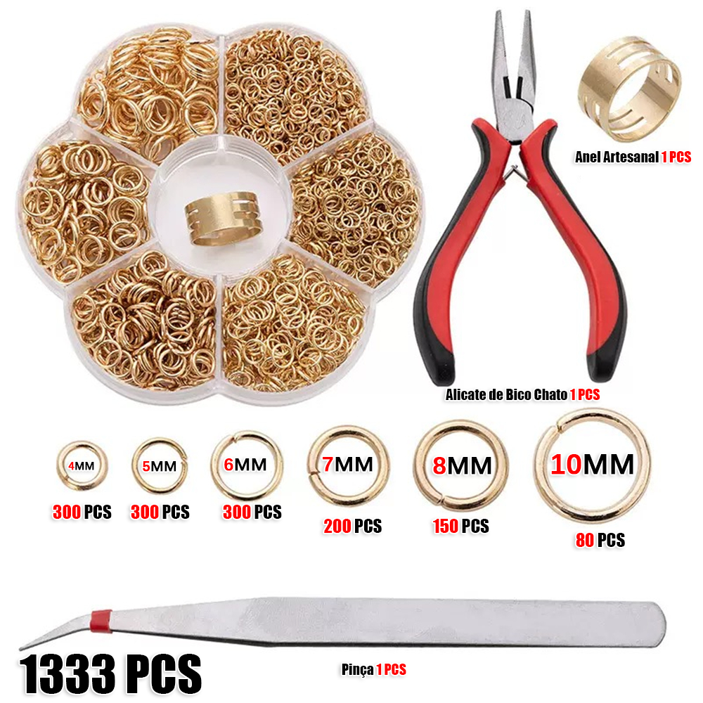 1333 Pcs Argola Elo Metal P/ Bijuterias Prata/Dourado 4mm-10mm