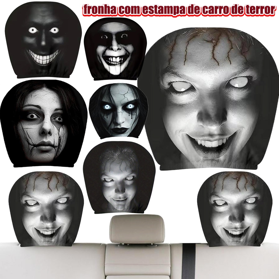 2 Peças Rosto Assustador Capa De Encosto De Cabeça Protetor De Assento De Carro Poliéster Macio Decoração Interior Autom