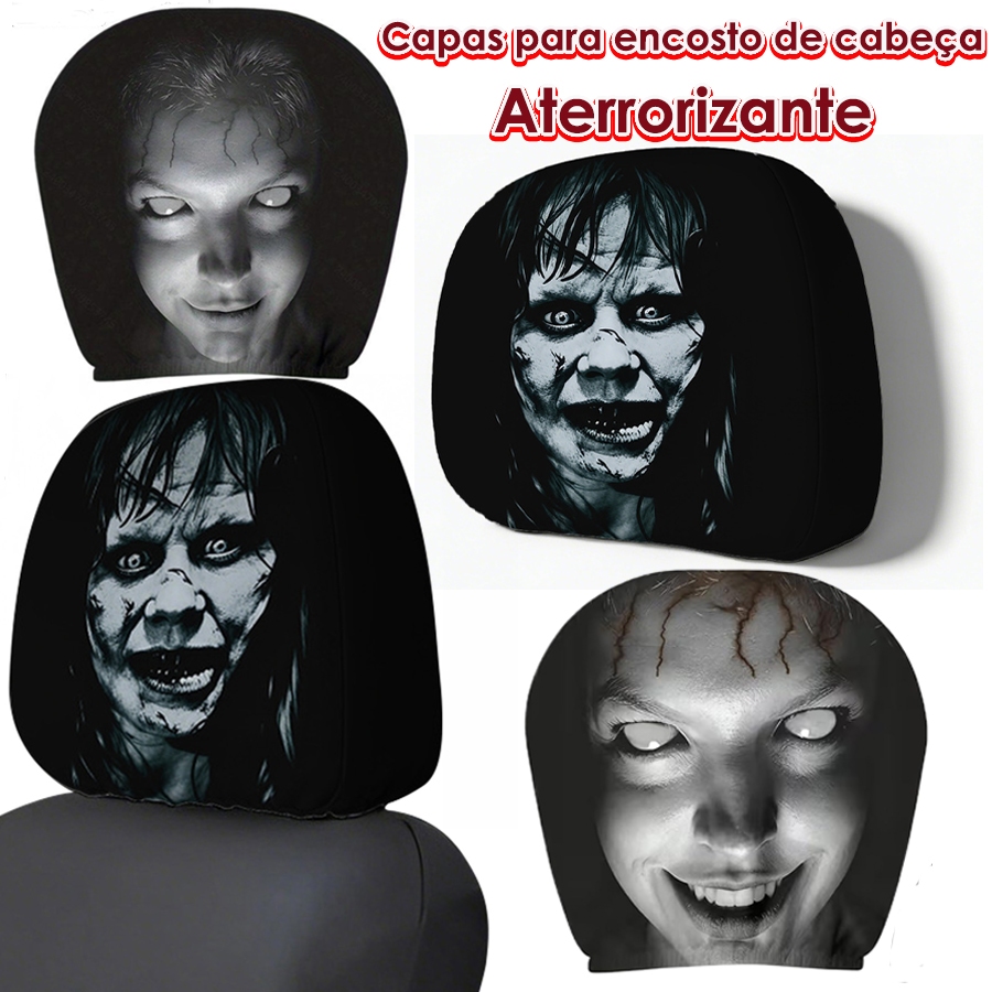 Para Sedan Capas De Encosto De Cabeça Carros Horror Rosto 2 Peças Lavável Elástico Engraçado Assento De Carro Capa De