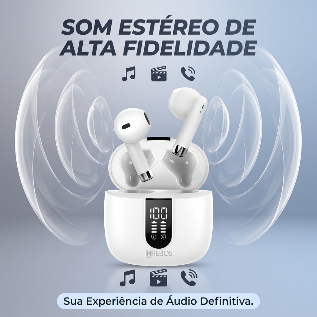 Display Digital sem fio bluetooth fone de ouvido bluetooth 5.3 cancelamento de ruído baixa latência meio toque intra-aur