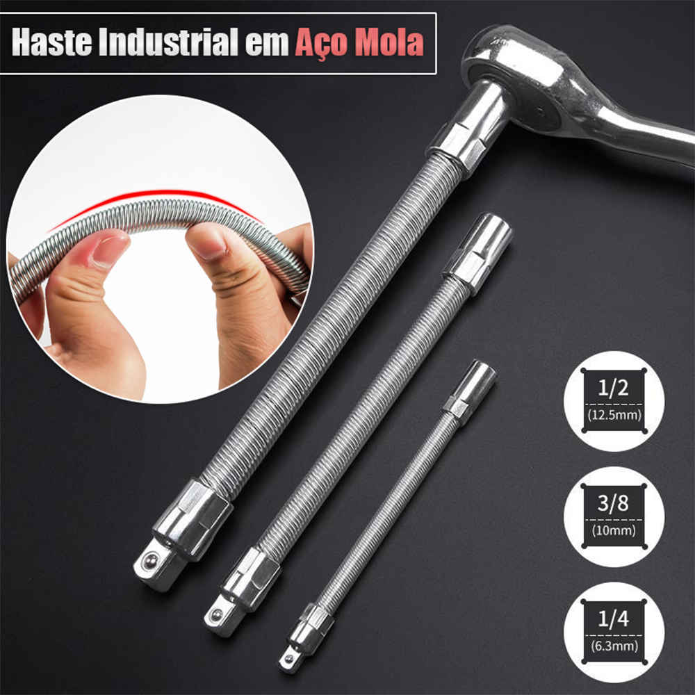 Adaptador Haste Flexível Longa para Soquete 1/4 3/8 1/2 Chave Catraca Extensão