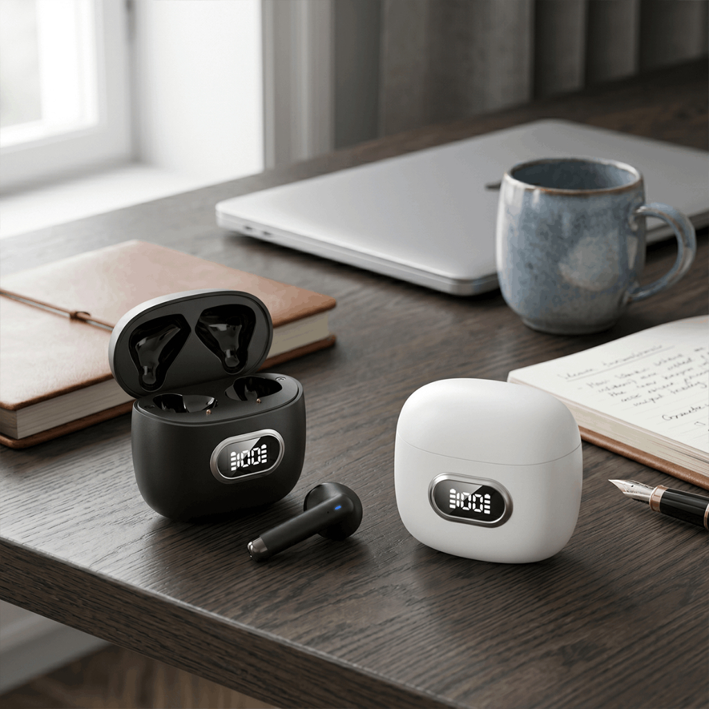 Display Digital sem fio bluetooth fone de ouvido bluetooth 5.3 cancelamento de ruído baixa latência meio toque intra-aur