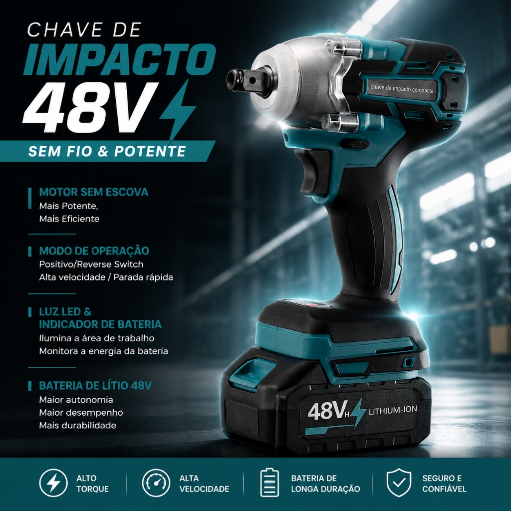 Chave de Impacto Kit 3-em-1 Completo Design Portátil Profissional Motor Sem Escovas e Acessórios