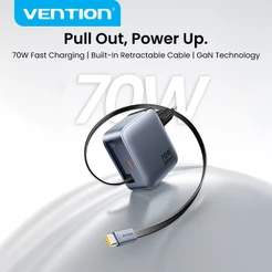 Vention USB C 70W GaN PD PPS Retractable Charger for MacBook iPad Xiaomi