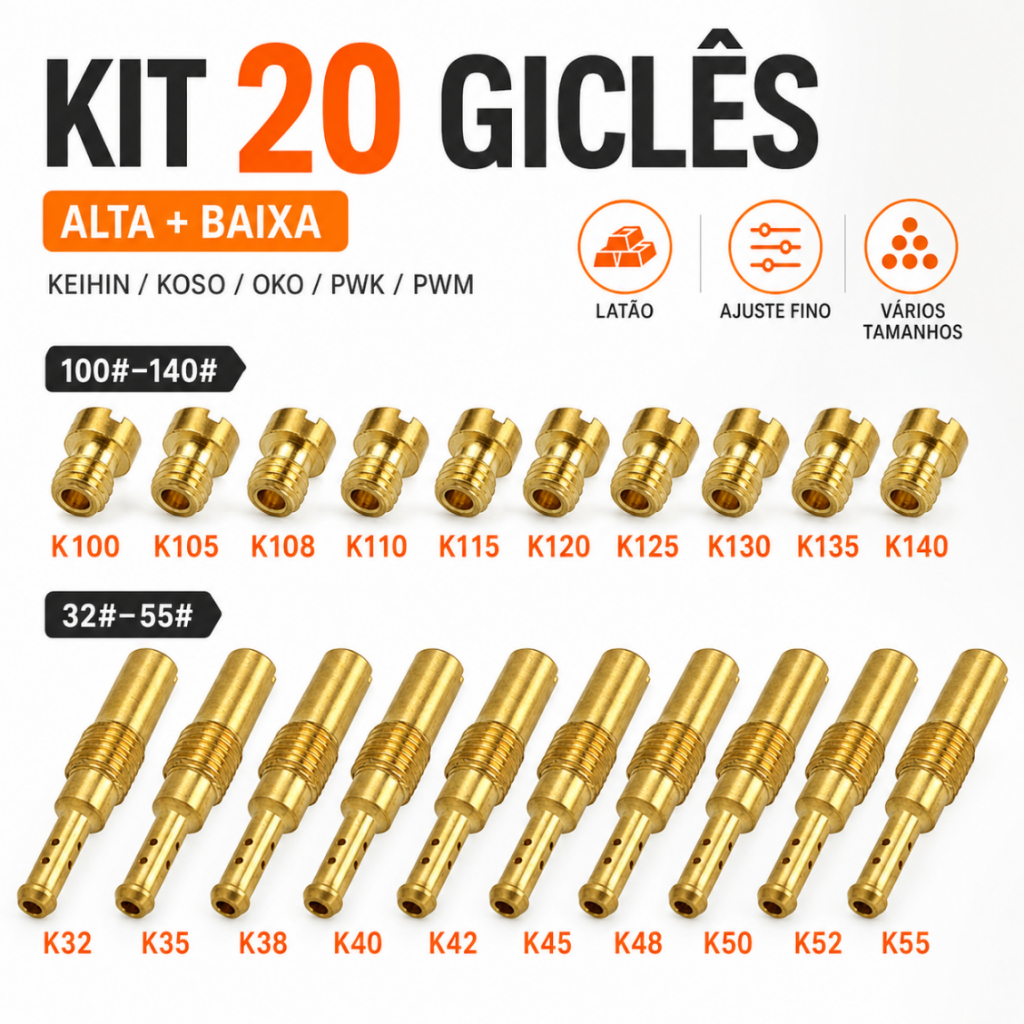 Kit 20 GiclêS Carburador Gigles Cg FAN Titan Twister BROS125 150 Keihin Koso OKO PWK PWM  CBX150 200 XR200 XLS XLR 125