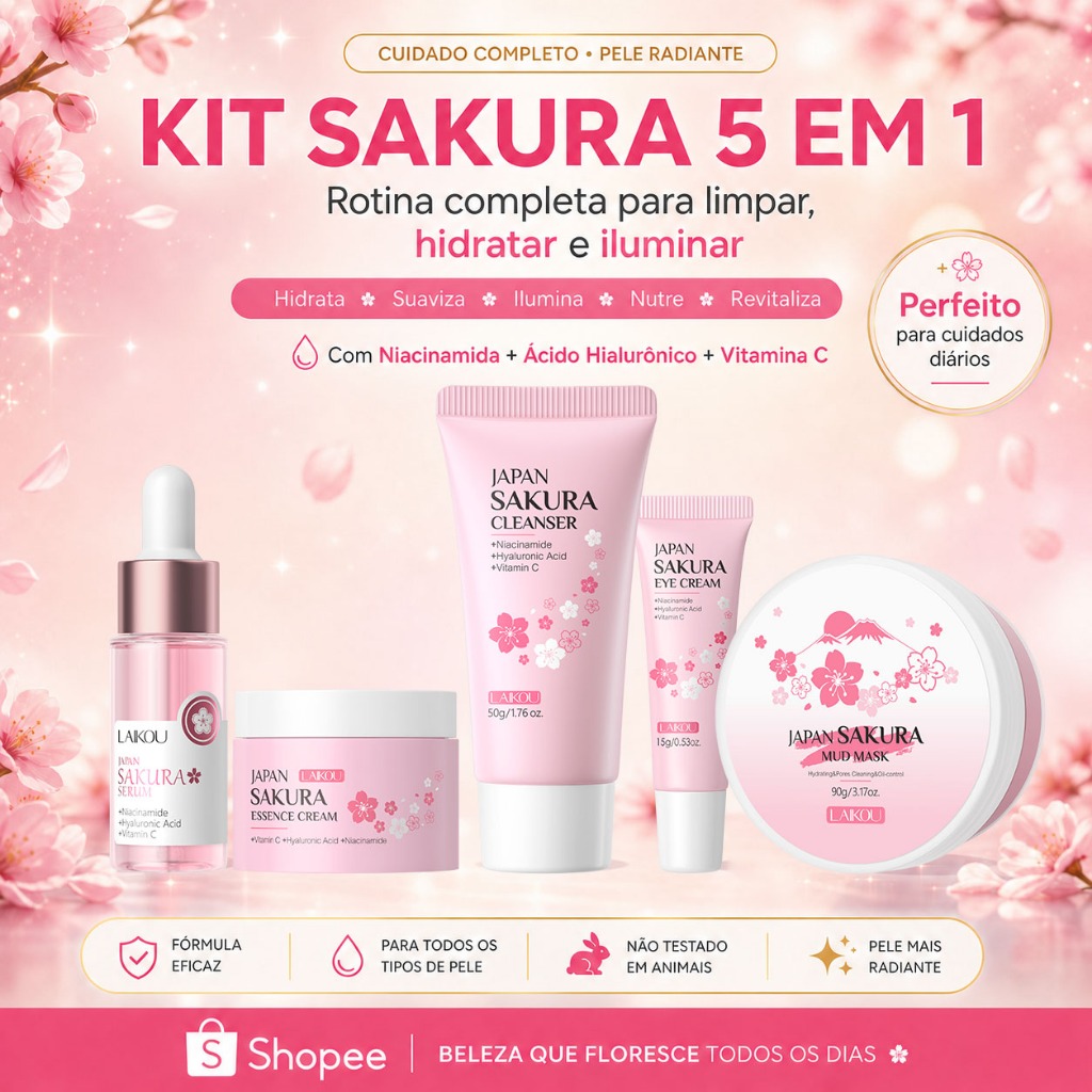 LAIKOU Sakura Kit Skincare Facial Serum Vitamina C Clareador Anti Manchas Anti-I