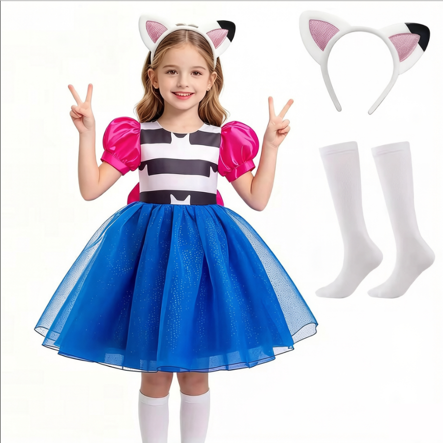 Meninas Dos Desenhos Animados Gato Listrado Vestido De Princesa Gaby Cosplay Traje Crianças Manga Inchada Festa Presente