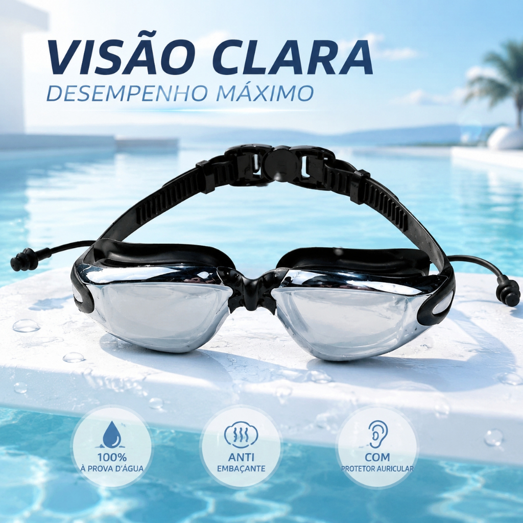 Óculos De Natação Profissional Anti-Embaçamento Com Protetor De Ouvido Óculos de Mergulho Para Piscina Mar