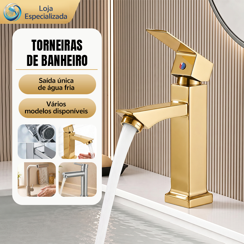Banheiro Inox Monocomando Moderna Luxo Cromo Premium Torneira Banheiro Prata/Preto/Ouro