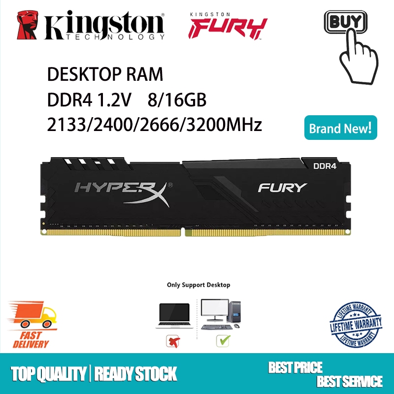 Kingston HyperX FURY RAM DDR4 1.2 V 8/16GB 2133/2400/2666/3200 Mhz PC4 PC Desktop DIMM Memória De 288 Pinos