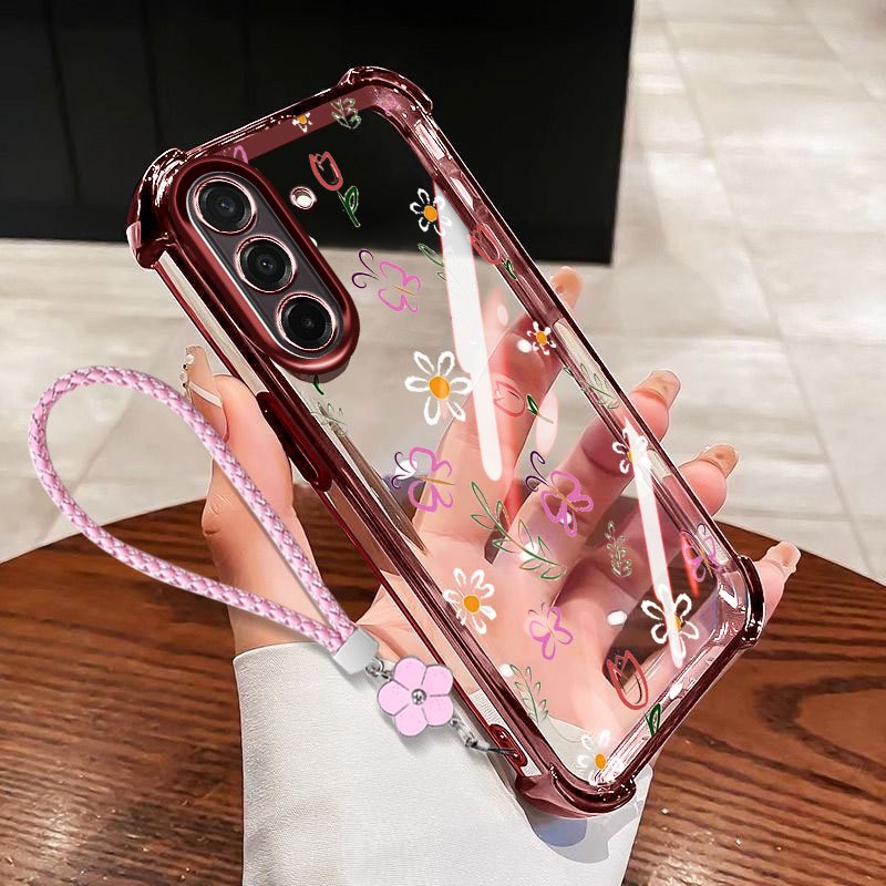 Capa VRQR Para Samsung Galaxy A57 A37 A27 A17 A56 A36 A26 A16 5G 4G Quatro Cantos Anti Queda Criativo Pequenas Pétalas D
