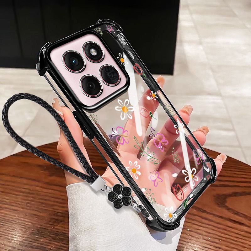 YBD Capa Para Motorola Moto Edge 60 70 Fusion + Pro 60S Linda Flor Rosa Cereja C