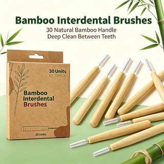 30 Pçs Cabo De Bambu Escova Interdental Fio Macio Eco Biodegradável Dentes Lacuna Limpador Sensível Goma Cintas Cuidados