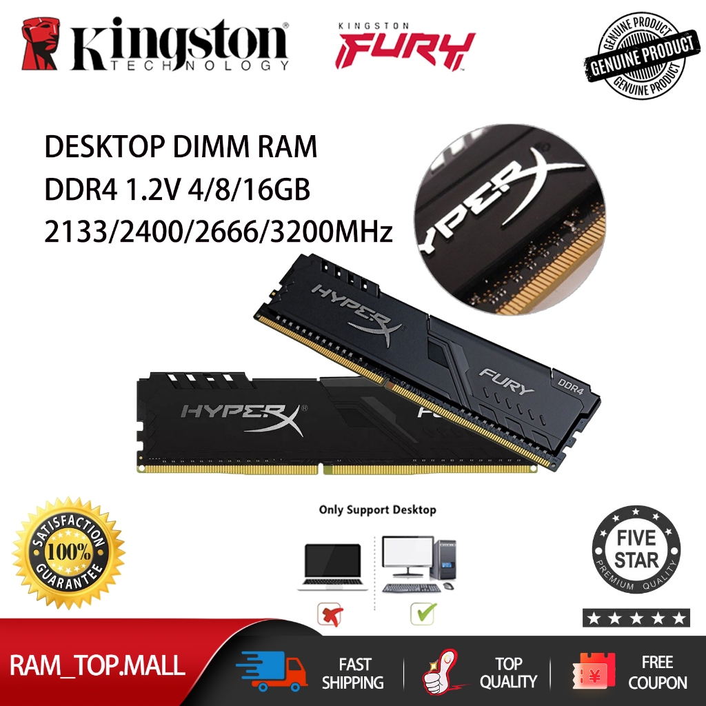 Kingston HyperX FURY Desktop RAM DDR4 4GB 8GB 16GB 2133/2400/2666/3200MHz PC4 DIMM Memória De 288 Pinos