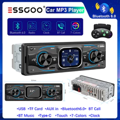 ESSGOO 2.2 " Tela De Toque Inteligente MP3 Player De Carro Único/1 Din Rádio Estéreo Do Bluetooth 6.0 Receptor FM Tipo-C