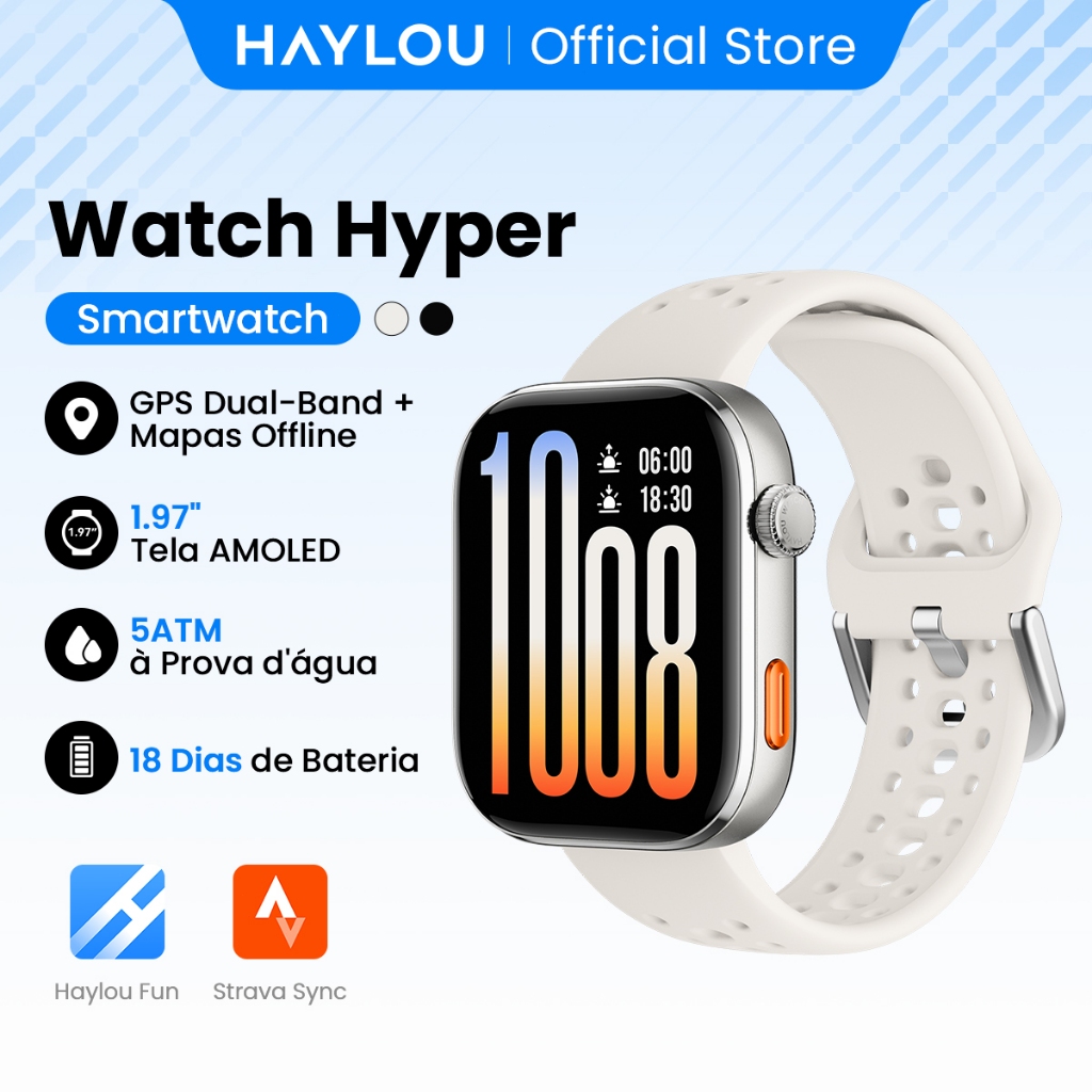 HAYLOU Watch Hyper GPS Tela AMOLED 1,97 , Voz Inteligente IA, Mapa Offline, 5ATM