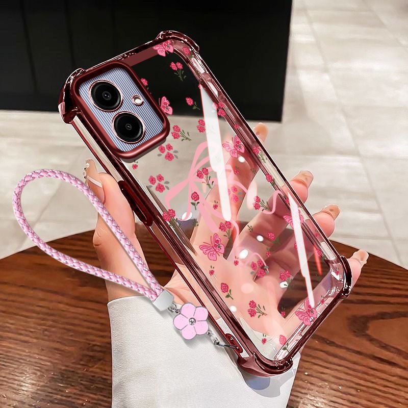 YBD INS Flower Case Para Samsung Galaxy A07 M07 F07 A06 A03 Core A04 A05 A04EBonito Arco Rosa Urso Galvanizado Transpare