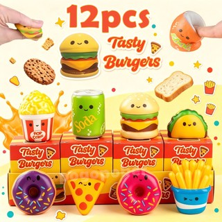 12 Squishy de comida Caixa Surpresa Hambúrguer figura brinquedos anti estress presente fofo presente